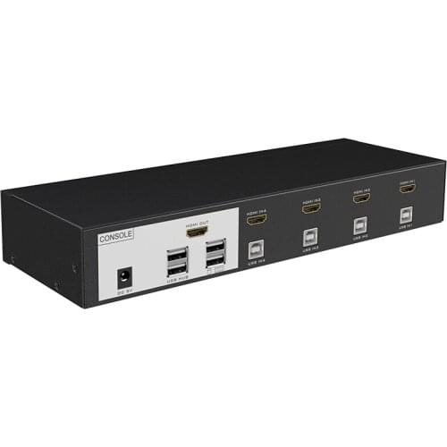 4 Port HDMI Auto USB KVM Switch 4k*2k Keyboard Mouse Switcher hotkey and push button, Metal, include cables