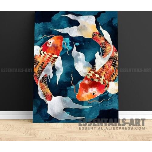 Nordic Abstract Metal style Koi Canvas Wall Art Painting Poster Bedroom Study studio Living kid Room Home Decoration Prints