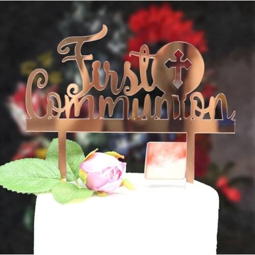 First Communion Acrylic Cake Topper Mirror Rose Gold Acrylic Cupcake Topper For Baby Shower Party Cake Decorations 2019 New