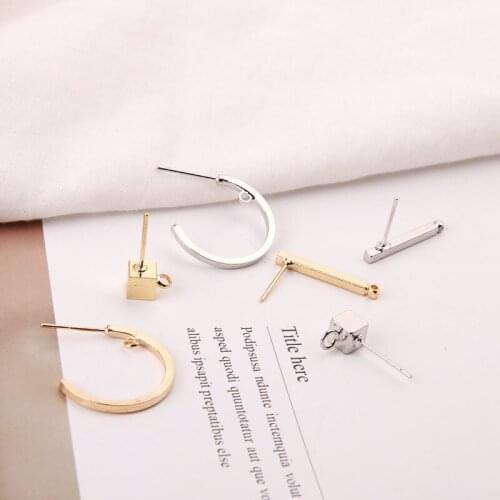 Diy ear jewelry accessories copper simple C-shaped round square earrings pendant earrings hand-made material pendant