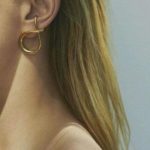 AOMU 1PCS New Trendy Irregular Metal Gold Color Twisted Cross Knotted Fashion Simple Irregular Earrings for Women Jewelry Gift