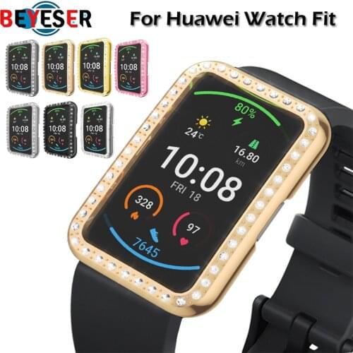 For Huawei Watch Fit PC Shell Shiny Diamond Protector Case Shell Edge Frame Strap Band Protective Bumper Cover Accessories