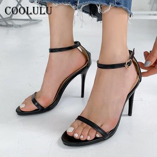 COOLULU Ankle Strap Sandals Women Shoes 2021 Extreme High Heel Sandals Buckle THin Heel Female Footwear Summer White Big Size 48