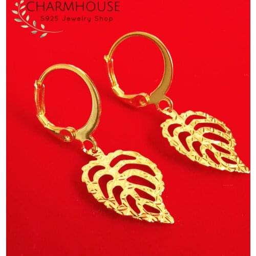 Charmhouse 24K Yellow Gold Color Earrings For Women Leaf Earing Brincos Pendientes Wedding Jewelry Accessories Wholesale Gifts