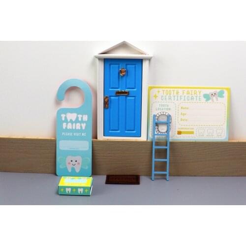Wooden Miniature Tooth Fairy Door with Tooth Accessories -Tooth Fairy Paper Certificate/ Bedroom Door Hanger /Tooth Box