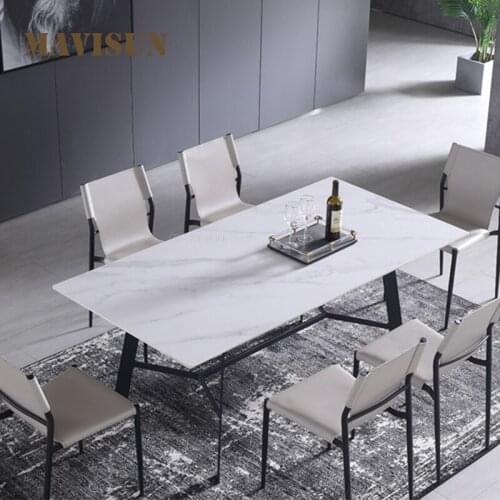 Home Furniture Decorative Modern Designs New Minimalist White Rock Plate Dining Table 1.3M Dining Table Set 6 Chairs Family Used