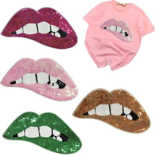 Personality Big Sexy Lips Sequin Patch Iron on Patches for Clothing Heat Transfer for T-shirt Badges Applications DIY Appliques