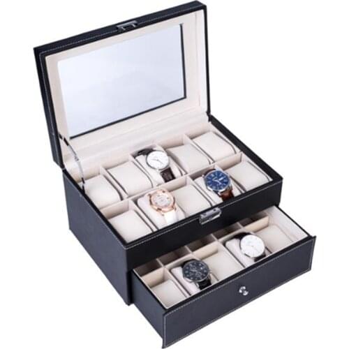PU leather watch box with 3/6/10/12 grid, storage box for quartz watch, jewelry box, best gift jewelry organizer