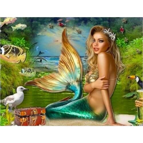 Wall Art 5d mosaic diy diamond painting Pretty mermaid full square round diamond embroidery sticker wall painting home decor