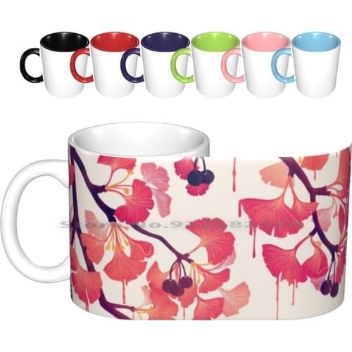 O Ginkgo Ceramic Mugs Coffee Cups Milk Tea Mug Ginkgo Gingko Tree Floral Melt Berries Flora Watercolor Spring Summer Flower
