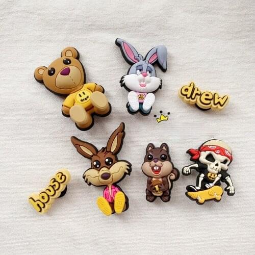 2021 Geniune Justin Shoe Charms Accessories Set Cartoon 3D Bear Rabbit Squirrel Shoes Buckle Decorations for Sandals Kids Gift
