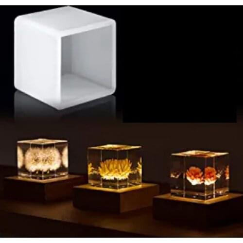 Square Light Silicone Molds with Led Light Base for DIY UV Epoxy Home Decor with Wooden Lighted Base Stand for Resin