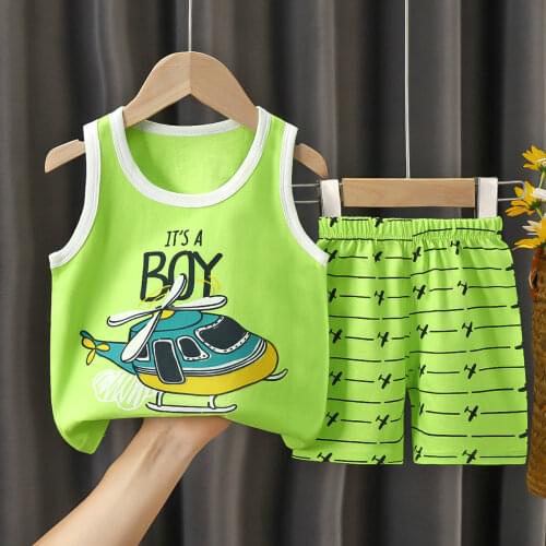 Summer Childrens Vest Set Pure Cotton Baby Sleeveless Vest 2-piece Clothes Boys Clothing Set Baby Toddler Clothing For Boy