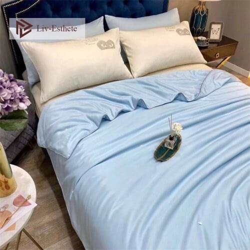 Liv-Esthete Women Pure Blue 100% Mulberry Silk Quilt Duvet Beauty Queen King Filling Top Grade Silk Comforters Cotton Cover