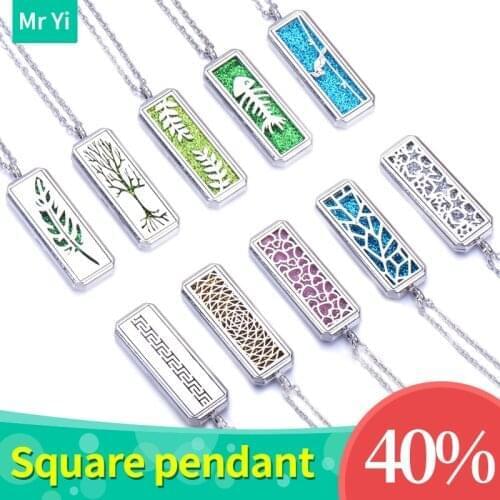 Magnetic Rectangle Leaf Aromatherapy Diffuser Necklace Jewelry Perfume Locket Pendant Essential Oil Locket Necklace Jewelry