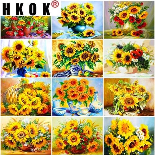 HKOK 5D DIY Diamond Painting Sunflower Full Square Diamond Embroidery Flower Cross Stitch Kit Rhinestones Mosaic room Home Decor