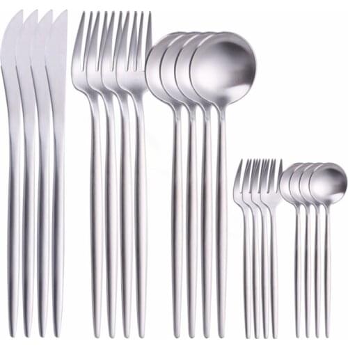 Silverware Set Tableware Stainless Steel Cutlery Set Spoon Fork Knife Set Dinnerware 20pcs Matte Kitchen Tableware Dropshipping
