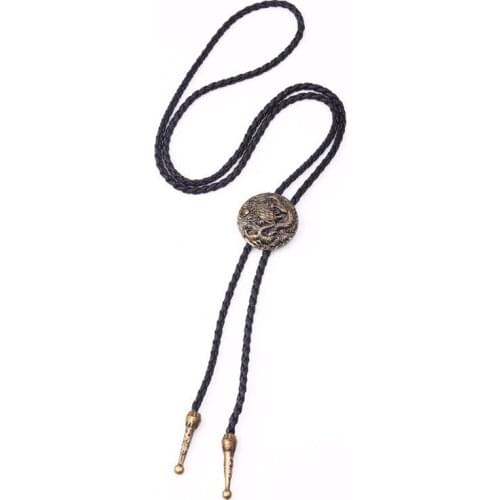 Charm Chinese Dragon Necklace For Men And Women Adjustable Jewelry Black Leather Chokers Necklaces Long String Rope Girl Gifts