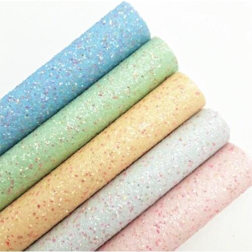 Pastel Colors Crystal Chunky Glitter Vinyl Fabric Sheet Glitter Synthetic Leather Faux Vinil For Bows Earrings DIY A4 SIZE R022B