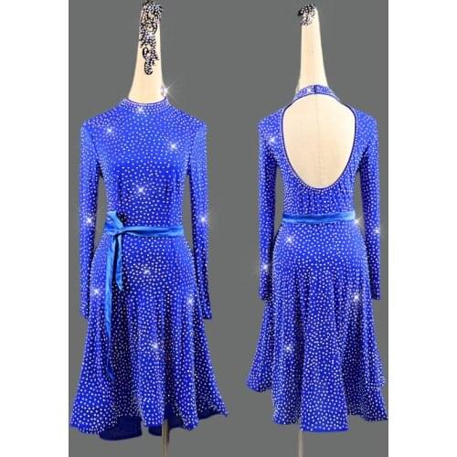 Latin Dance Dress Women Whole Body Rhinestone Competition Clothing Female Children Adult High-end Professional Long Skirt Custom
