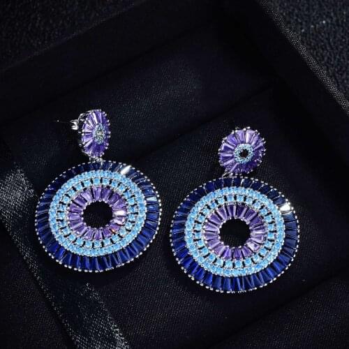 QTT Delicate 925 Silver Hollow Round Crystal Vintage Long Dangle Earrings For Women 2021 Engagement Wedding Jewelry