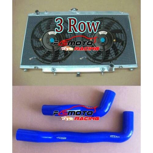 BLUE/RED Silicone Hose + Alu Radiator For Nissan Safari Patrol GR GU Y61 4.5 TB45E 6 Cyl Petrol 4.5L AT/MT 1997-ON + Fans 2001