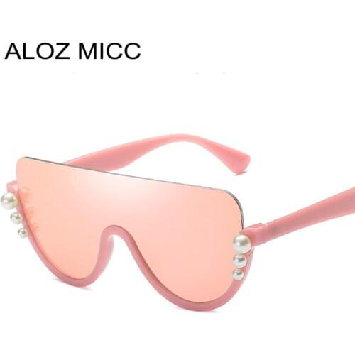 ALOZ MICC Luxury Pearl Half Rimless Sunglasses Women 2018 Fashion Big Frame Cat Eye Sun Glasses For Women Oculos UV400 Q570