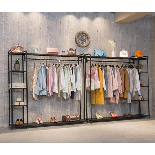 Clothing store display rack clothing rack, floor-mounted womens clothing hanger, retro clothing rack, high-end display rack