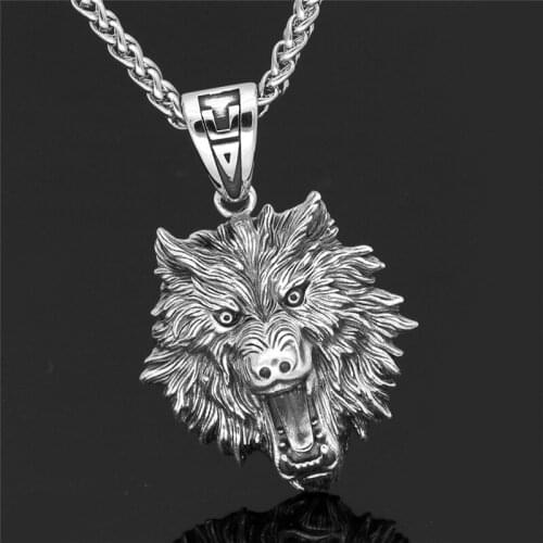 Viking Celtic Wolf Head Necklace Mens Titanium Steel Animal Shape Charm Pendant With Chain Ancient Silver Jewelry Fashion Gifts