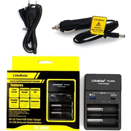 LiitoKala TR-2000 18650 Charger Battery Charger and USB QC3.0 output Travel charger For 18650 26650 21700 AA and 5V electronics