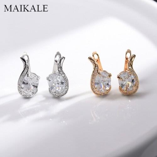 MAIKALE Womens Temperament Zirconia Stud Earring Gold Silver Color Round CZ Earrings Wedding Party Jewelry Cute Gifts for Girls