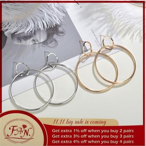 2021 New Trendy Alloy Golden & Silver Color Geometric Designed Nightclub Style Exaggerated Fashion Stud Hoop Earrings for Women