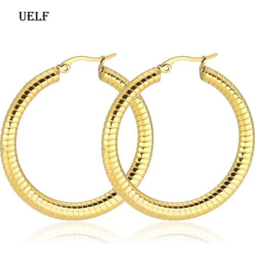 Uelf 2019 Punk 30-50mm Diameter Hoop Earrings For Women Statement Earrings FashionStainless Jewelry Accessories
