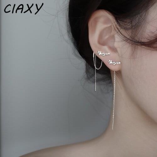 CIAXY 925 Sterling Silver Geometry Five-pointed Star Inlaid Zircon Earrings for Women Ear Line Earrings Birthday Party Gift