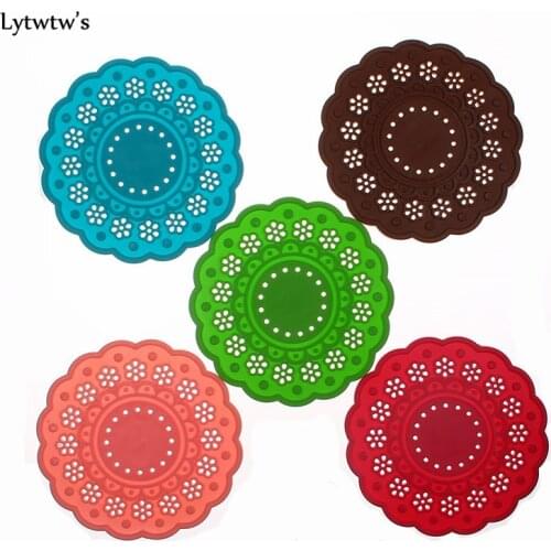 1 Piece silicone dining table placemat coaster kitchen accessories mats cup bar mug Flower drink pads bowl doilies