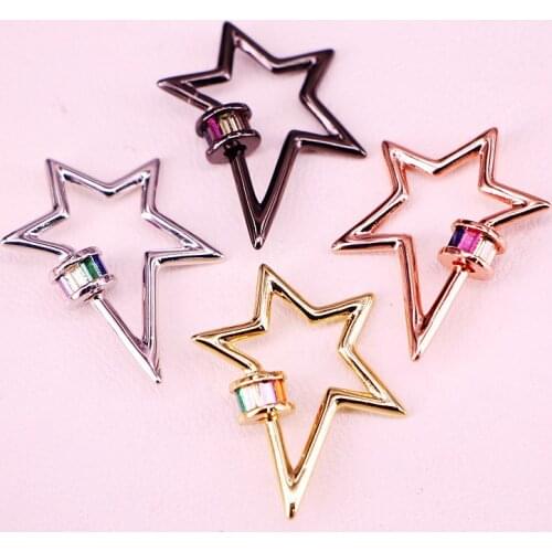 10PCS, Star Shape Screw Clasp or Pendant Baguette CZ Micro Pave Gold, Rhodium, Rose Gold, Gun Metal Necklace DIY