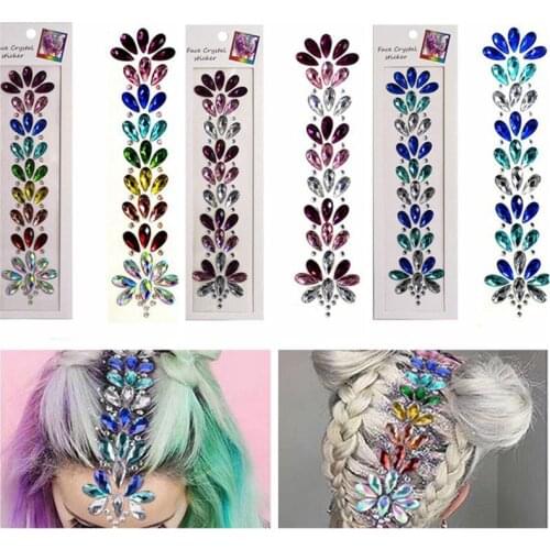 Pulaiq 3D Crystal Hair Temporary Tattoo Forehead Headpiece Jewels Stickers Glitter Face Gems Rhinestone Festival Shiny Stickers