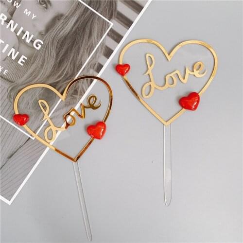 Acrylic Wedding Cake Topper Gold Love Cupcake Topper for Valentines Day Wedding Birthday Party Cake Decorations Baby Shower