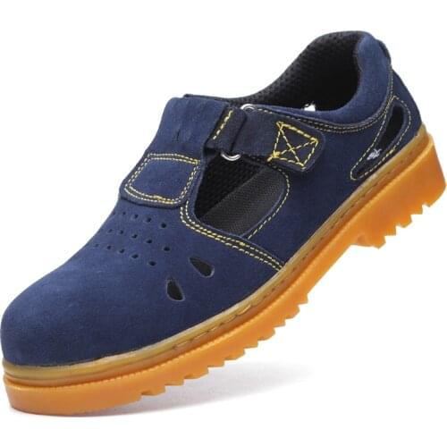 Mens fashion steel toe caps work safety shoes cow suede leather summer security sandals breathable safe low boots protection