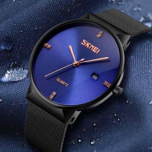 SKMEI Luxury Brand Ultra Thin Mens Quartz Watch Full Stainless Steel Analog Display Date Casual Watches Clock Men Wristwatches