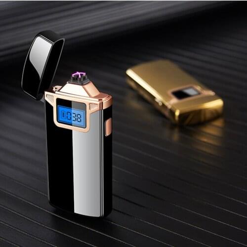 Digital Battery Display Smart Technology Dual Arc Lighter Rechargeable Windproof Metal Lighter Smoking Cigar Cigarette Mirror