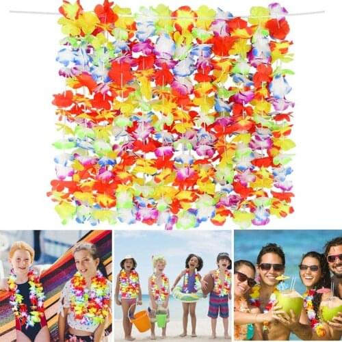 10Pcs Hawaii Party Leis Flower Garland Tropical Summer Colorful Floral Necklace For Beach Wdding Birthday Party Supplies Wreath