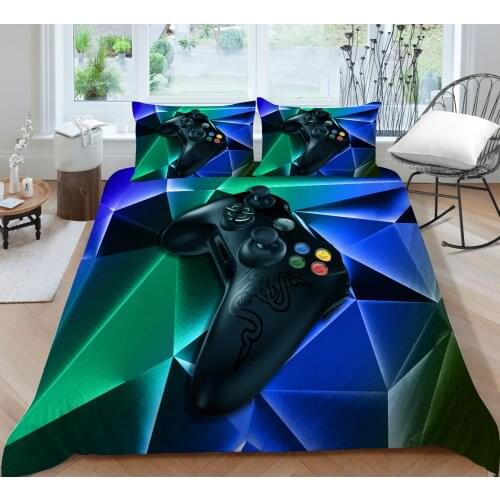 Hot sale Green and Blue Game Pad Printing Bedding set Quilt cover with pillowcases Home Textiles 2/3 Pieces