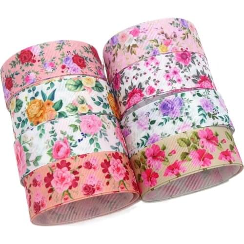 DHK 7/8'' 5yards Flowers Floral Rose Printed Grosgrain Ribbon Accessory Hairbow Headwear Decoration DIY Wholesale OEM E1926