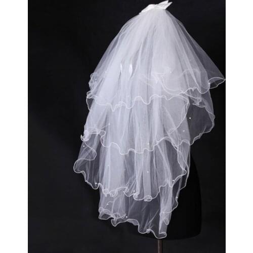 Tulle Wedding Dress Veils White Bowknot Bridal Multi Layer Hair Veil Comb Faux Pearls Bride Fairy Marriage Accessories W0YA
