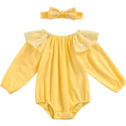 FOCUSNORM Lovely Baby Girls Autumn Romper Outfits 0-18M Long Sleeve Off Shoulder Lace Flowers Jumpsuits