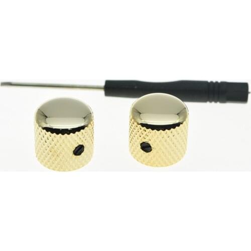 KAISH 2pcs Set Screw Chrome/Black/Gold Metal Guitar Dome Knobs for Tele Telecaster or Bass Knob
