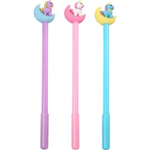 2pc Cartoon Moon Unicorn Gel Pen Kawaii Learning Stationery Creative Writing Black Signature Exam Marker Office School Supplies