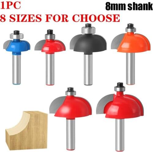 1pc 8mm Tungsten Carbide Cove Edging & Molding Router Bit Wood Router Bit With Top Bearing Radius 7/8" Corner Rounding End Mills