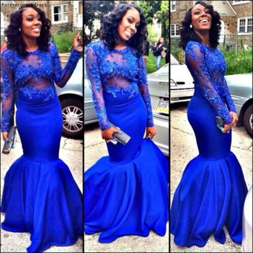Royal Blue Prom Dress New Arrival Long Sleeves Event Gown